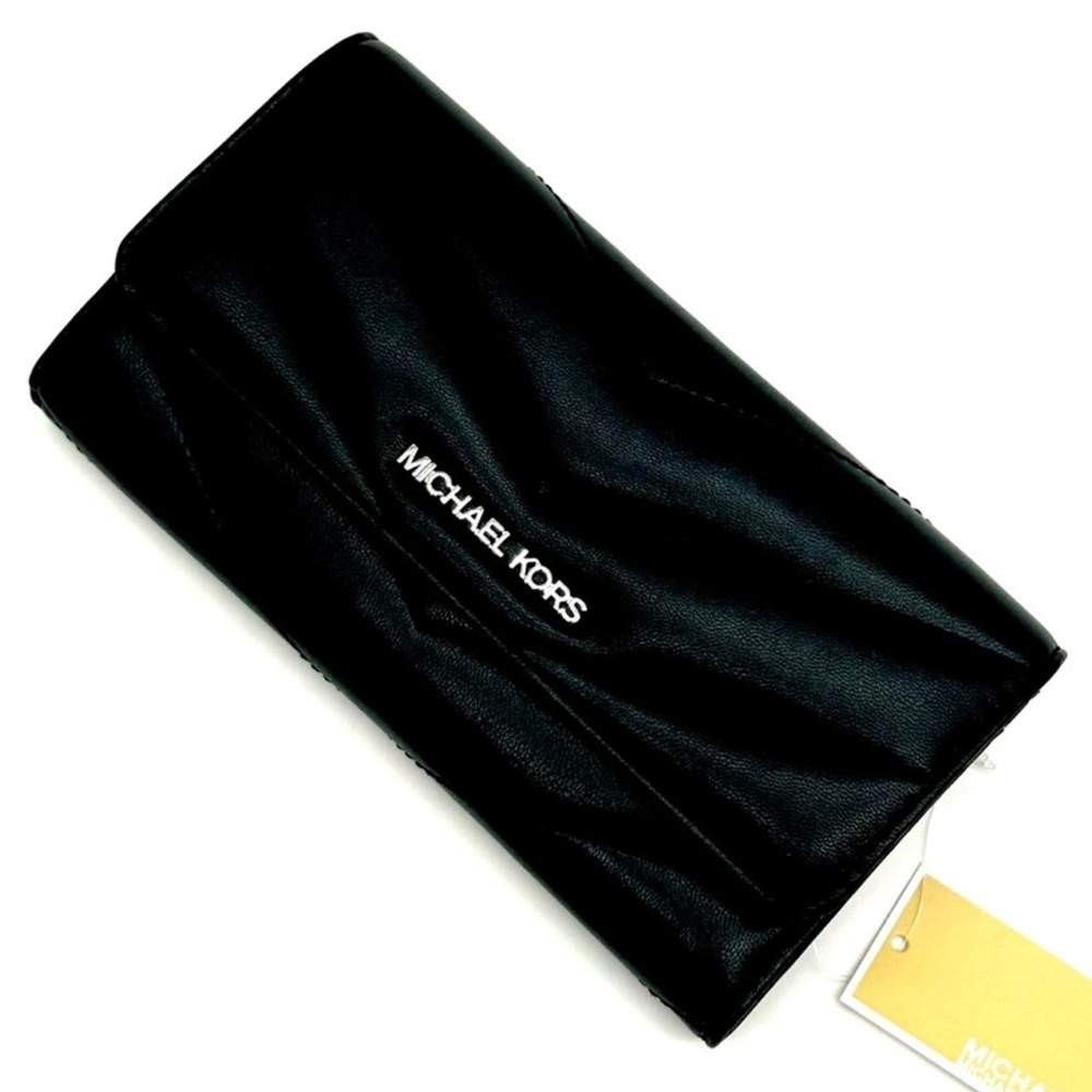 Michael Kors Large Quilted Trifold Wallet Black/Silver - Picture 6 of 9